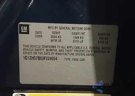 2009 Chevrolet Malibu Lt из США, поврежденный, VIN 1G1ZH57B69F224994